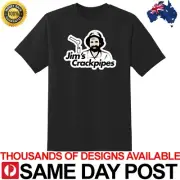 JIMS CR*CKPIPES Premium Black Shirt 100% Cotton Funny Meme T-Shirt Tee Aussie