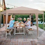 Costway4 x 3.5 m Height Adjustable Hexagonal Pop-Up Canopy Tent with Dressed Legs-Khaki