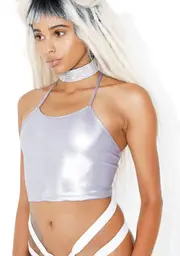 [Glamorous] Pastel Pearlz Metallic Halter Top