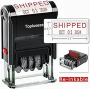 Toplusesse Date Stamp with Shipped Self-Inking Office Rubber Date Stamp Custom Shipped Phrase Date Stamp for Business 12-Year Band Red 2024