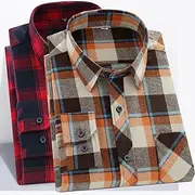 Men's Shirt Plaid Shirt Shirt Jacket Overshirt Shacket Plaid / Check Outdoor Daily Wear Red Navy Blue Blue Orange Long Sleeve Lapel Spring Fall Clothing Appa