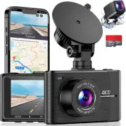 4K Dash Cam Front Rear, Dash Camera for Cars with Wi-Fi GPS, 4K+1080P Dashcam...
