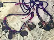 Roz Kaplan Originals Purple Belt & Choker Necklace Glass Beaded Cord One Size