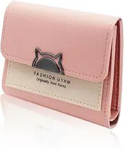[MultiValue] Women Purses, Mini Women Leather Wallet Cute Cat Head Ladies Wallets with 7 Card Slots and ID Window Ladies Wallet Purses for Storing Card Cash Coin, Pink, S, Modern