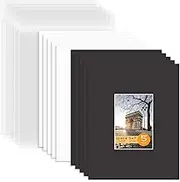 Mat Board Center, Pack of 5 Bevel Cut 11x14 Black Mat for 5x7 Photo with White Core Matte Set, Includes 5 Acid Free Mats, 5 Backing Board and 5 Clear Bags