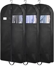 [Generic] Garment Bags for Clothes Travel, 3 Pieces Dustproof Clothing Suit Carrier, Wardrobe Garment Bags with Zip & Clear Window & Handles, Clothes Covers Protector Bags Breathable for Dress Coat Jacket Shirt