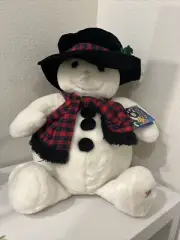 Snowden Plush Snowman 22" Large w Tag Top Hat Red Plaid Scarf Christmas 1991