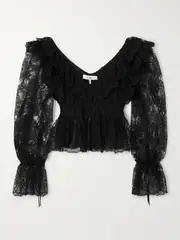 [Chloé] Chloé - Ruffled Cotton-blend Lace Peplum Blouse - Black - FR 40 FR 40 Black