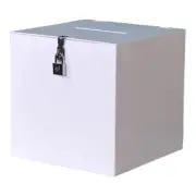 WHITE ACRYLIC SQUARE WISHING WELL CARD BOX 30CM WEDDING ENGAGEMENT & LOCK & KEY