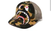 A BATHING APE 1ST CAMO SHARK MESH CAP Yellow camouflaged print Japan NEW