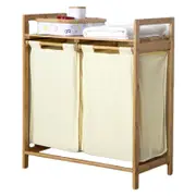 Catzon Bamboo Laundry Hamper with Dual Compartments for Clothes Linens-Yellow