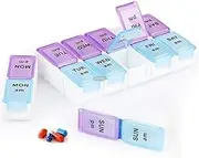 E-Crazy Pill Organizer, 14 Compartment, AM PM Pill Box, Detachable Daily Pill Box, Weekly Pill Planner