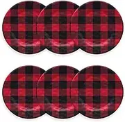 TarHong Vintage Lodge Red and Black Buffalo Check Salad Plate, 8.5 ”, Pure Melamine, Shatterproof, Indoor/Outdoor, Set of 6