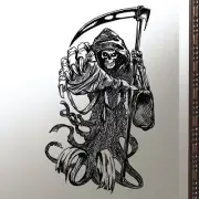 Halloween Reaper Reaching Out Mirror Window Static Cling Re-usable Removable