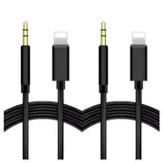 2 PCS Lightning to 3.5mm Jack Male Audio AUX 1m/6ft Cable For iPhone 14 13 ProMax 11 Pro Max XS Max XR 8 7 6 iOS iPad - Black