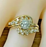 Cluster Engagement Ring 14K Yellow Gold Plated 2.1 Ct Round Lab Created Diamond