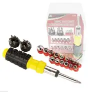 New 34Pc Ratchet Screwdriver Phillips Square Slotted Bits Tools Set