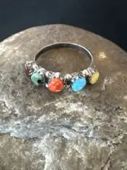 Opal, Coral Turquoise Zuni Sterling Silver Ring Size 6 16897
