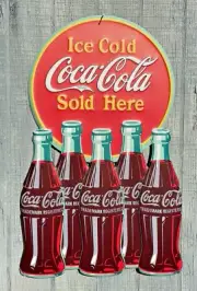 Ice Cold Classic Coke Glass Bottle SOLD HERE Coca-Cola METAL Hanging Sign 15x24"