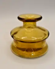 Vintage Dansk France Inkwell Mid Century Honey Color Glass Ink Well Pot