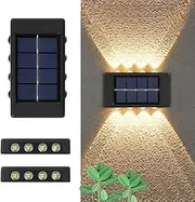 Hsenli Outdoor Solar Lights,2 Pack Outdoor Solar Induction Wall Lamp,8LED Waterproof Solar Light,Fence Garden Park Courtyard Porch Corridor Lighting Up and Down Glowing Wall Lights(Warm Light)