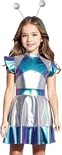 [Yhong] Kids Girl Shiny Dress Alien Costume Fly Sleeve Evening Stage School Performance Festive Space Suit