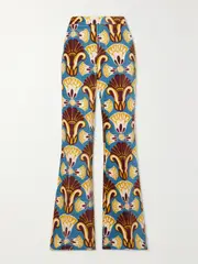 [La DoubleJ] La DoubleJ - Saturday Night Printed Cotton-velvet Flared Pants - Green - x large x large Green