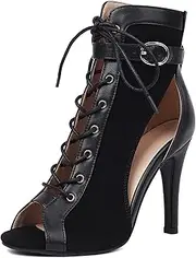 [Uonpie] Women's Dance Heels Peep Toe Ankle Dance Boots Lace-up Jazz Ballroom Salsa Dance Shoes