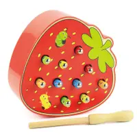 在飛比找蝦皮商城優惠-兒童木製早教磁性水果抓蟲遊戲1-2-3歲男女寶寶桌面蒙氏教育