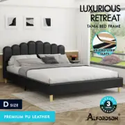 ALFORDSON Bed Frame Double Size Upholstered Platform Base Leather Black TANIA