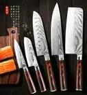 Chef Santoku Cleaver Utility Knife Set 67 Layers Damascus Steel Wood Handle Cut
