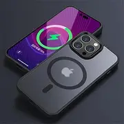 Magnetic for Wireless Charging Phone Case for iPhone 14 13 12 11 Pro Max Plus Transparent Matte Shockproof Cover,Black,for iPhone 14 Pro