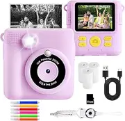 AORILE Kids Instant Print Camera, 1080P HD Digital Camera with 32G SD Card, 3 Rolls Photo Paper & 6 Color Pens for 3-14 Year Old Girls