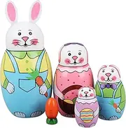 JiaUfmi 5 Pcs Easter Rabbit Nesting Dolls Russian Matryoshka Carrot Handmade Wooden Stacking Toys for Birthday Party Home Decoration Children Kids Wishing Gift