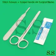SUTURE STITCH SCISSORS 4.5"+SCALPEL HANDLE #4+5 SURGICAL BLADES #24