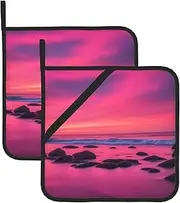 Pink Beach Sunset Potholders BBQ Pot Holders for Heat Resistant Potholder, Hot Pads,Cooking Baking(2-Pack)