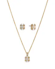 Nadri Bridesmaids Emerald Shape Cubic Zirconia Halo Stud Earrings & Pendant Necklace Set
