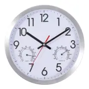 10 Inch Wall Clock with Temperature & Humidity, Battery Operated Aluminum Fra...