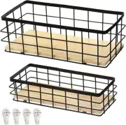 2 Pack Rustic Metal Wire Storage Baskets, Farmhouse Wood Base Organizing Cont...