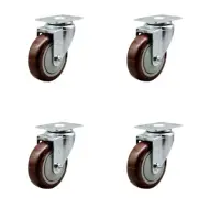 4 Inch SS Maroon Polyurethane Wheel Swivel Top Plate Caster Set Service Caster