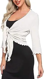 [Generic] Summer Cardigan for Women Shrugs 3/4 Sleeve Knit Cropped Cardigan Sweaters Lightweight Tie Front Tops