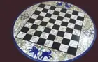 18'' Black Marble Chess Table Top Pietra Dura Inlay Malachite Children Game c34