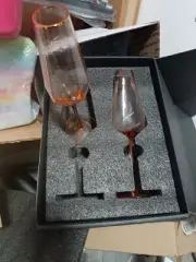 Palmero Set Of 2 Champaign Glasses Amber With Gold Trim New In Box (SRP$320)