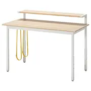UTVISNING gaming desk with shelf, ash effect/white, 120x60 cm