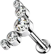[Pierced Owl] 16GA Implant Grade G23 Titanium Internally Threaded Five CZ Crystal Curve Top Cartilage Helix Ear Lobe Barbell Stud