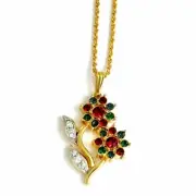 Vintage Necklace for Women, Nickel Free, 22KT Gold Plated, KEYES Flower red