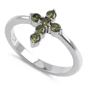 Sterling Silver Cross Peridot CZ Ring Womens Size 6 New