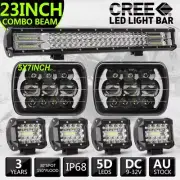 5x7'' inch LED Headlights For 1983-2004 Toyota Hilux +4"+23" inch Work Light Bar (for: Ford)