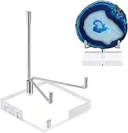 Hipiwe Clear Acrylic Display Stand Holder with Adjustable Metal Arms Display Easel Stands for Gemstones Fossils Minerals Agate Slabs Plates Crystals Saucers Collectibles, 3.1x3.1x4.9 inch