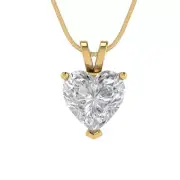 2.0ct Heart Cut Clear Everyday Pendant Necklace 18" chain box 14k Yellow Gold